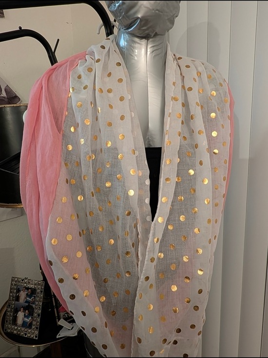 Accessories - Scarf Sale ❤️7 For$35: Pink/ White Lightweight Infinity Scarf w/ Gold Polka Dots